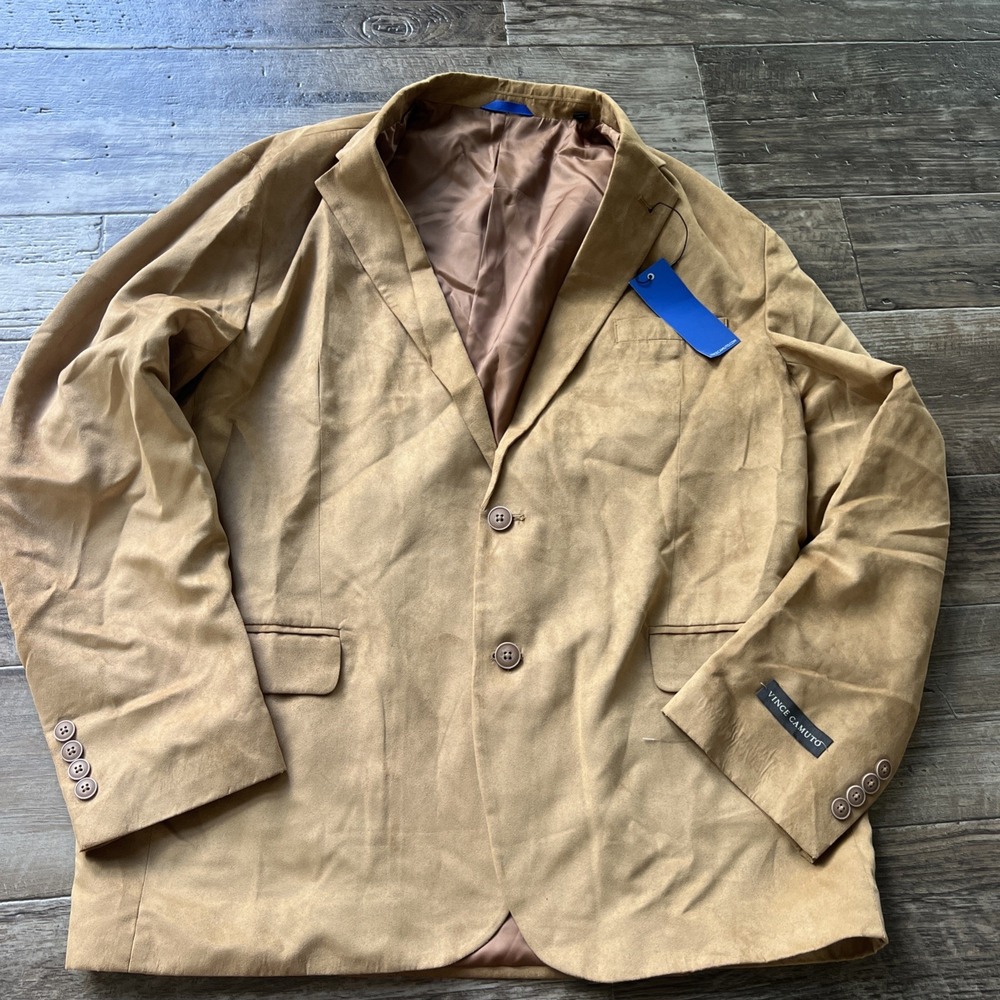 Vince Camuto Blazer Men XL Camel Brown Microsuede Unstructured Jacket Sport Coat